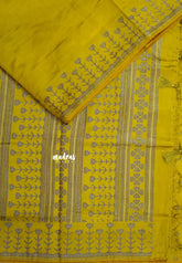 Dual Shade Mango Yellow - Raaga - Semi Tussar Heart Stripes Border with piping
